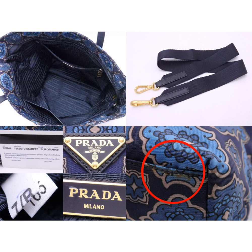 PRADA handbag shoulder bag Navy Blue Beige Tan leather - Picture 3 of 3